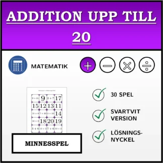 Memoryspel: Addition upp till 20
