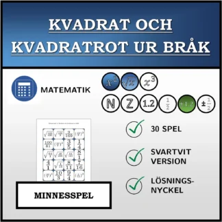 Memoryspel: Kvadrat och kvadratrot ur bråk