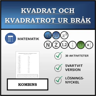 Kombinationsövning: Kvadrat och kvadratrot ur bråk