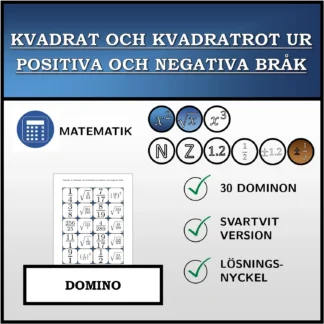 Domino: Kvadrat och kvadratrot ur positiva och negativa bråk