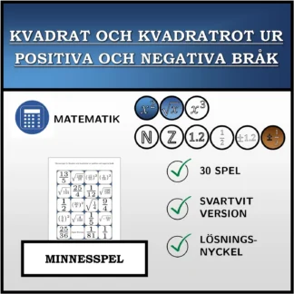 Memoryspel: Kvadrat och kvadratrot ur positiva och negativa bråk