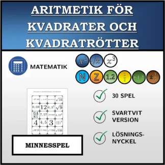 Memoryspel: Aritmetik för kvadrater och kvadratrötter