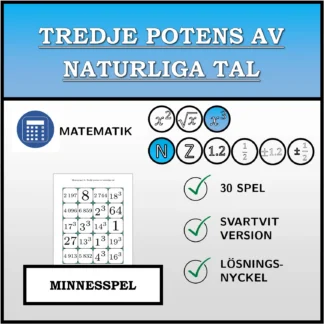 Memoryspel: Tredje potens av naturliga tal