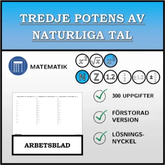 Arbetsblad: Tredje potens av naturliga tal