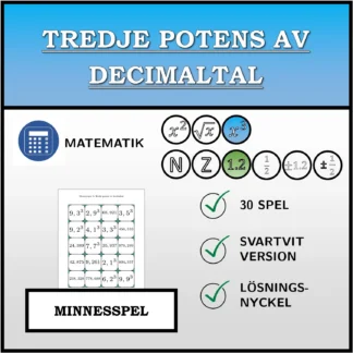Memoryspel: Tredje potens av decimaltal