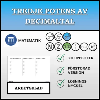 Arbetsblad: Tredje potens av decimaltal