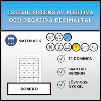 Domino: Tredje potens av positiva och negativa decimaltal