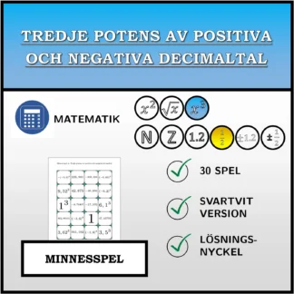 Memoryspel: Tredje potens av positiva och negativa decimaltal