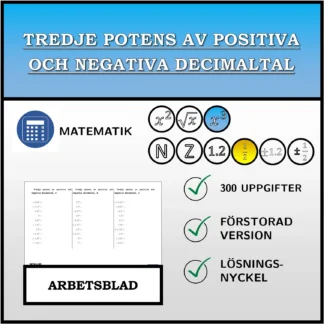 Arbetsblad: Tredje potens av positiva och negativa decimaltal