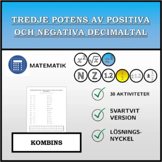 Kombinationsövning: Tredje potens av positiva och negativa decimaltal