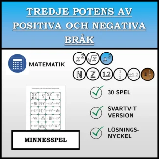 Memoryspel: Tredje potens av positiva och negativa bråk