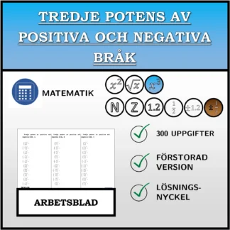 Arbetsblad: Tredje potens av positiva och negativa bråk