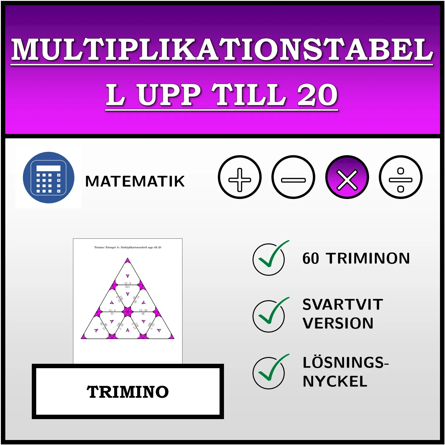 Trimino: Multiplikationstabell upp till 20