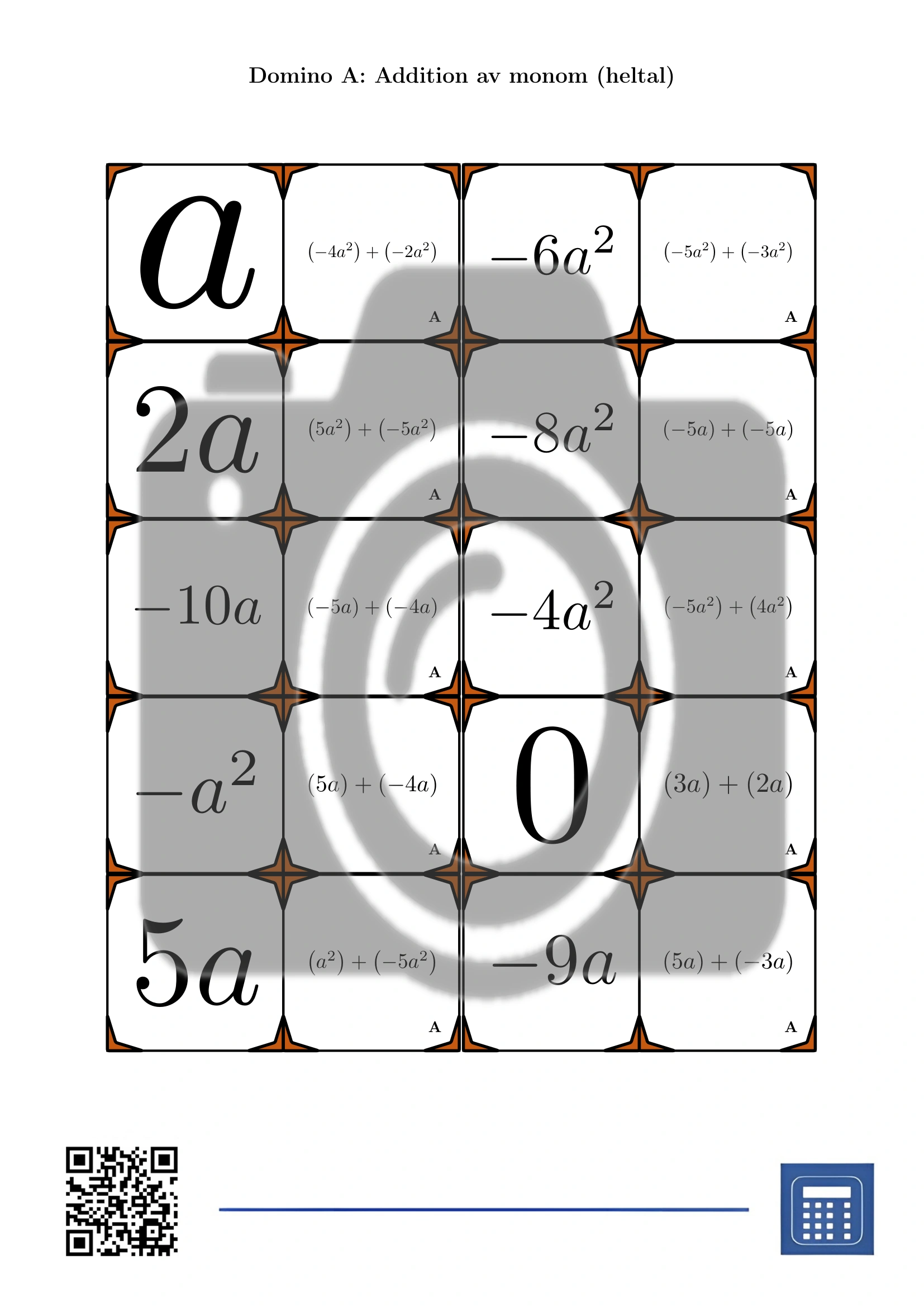 Domino: Addition av monom (heltal) - Bild 2