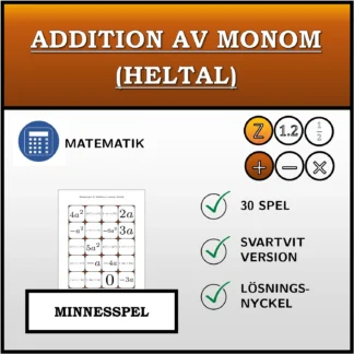 Memoryspel: Addition av monom (heltal)