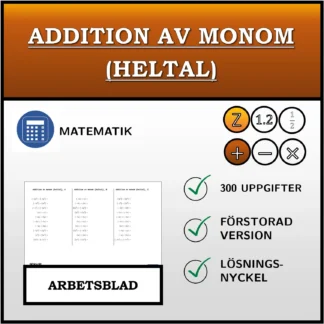 Arbetsblad: Addition av monom (heltal)