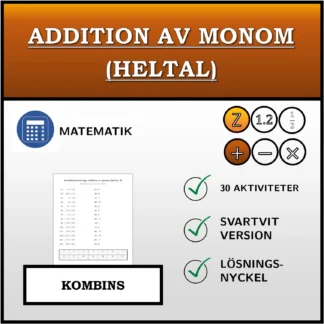 Kombinationsövning: Addition av monom (heltal)