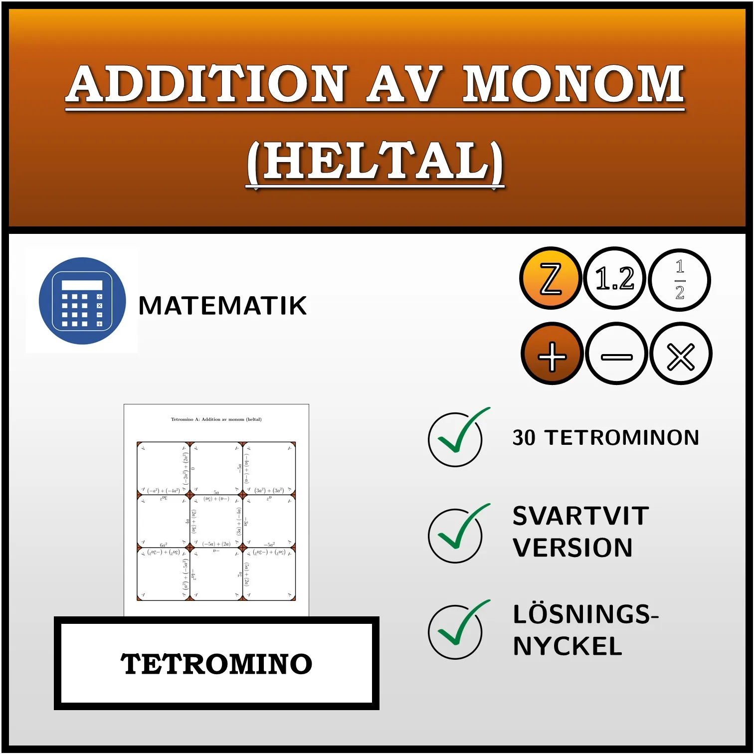 Tetromino: Addition av monom (heltal)