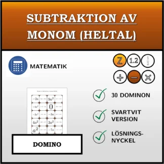 Domino: Subtraktion av monom (heltal)