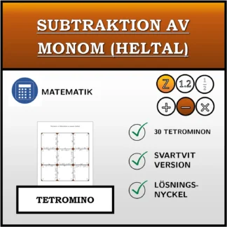 Tetromino: Subtraktion av monom (heltal)