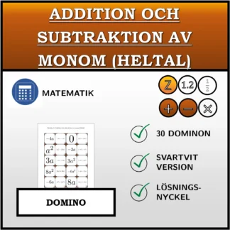 Domino: Addition och subtraktion av monom (heltal)