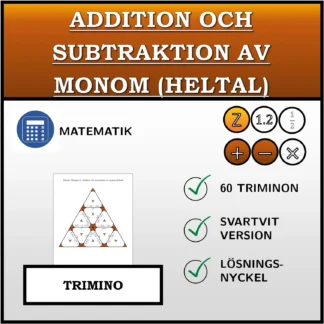 Trimino: Addition och subtraktion av monom (heltal)