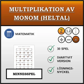 Memoryspel: Multiplikation av monom (heltal)