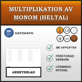 Arbetsblad: Multiplikation av monom (heltal)