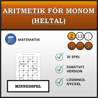 Memoryspel: Aritmetik för monom (heltal)