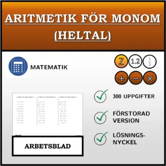 Arbetsblad: Aritmetik för monom (heltal)