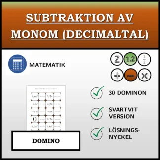 Domino: Subtraktion av monom (decimaltal)