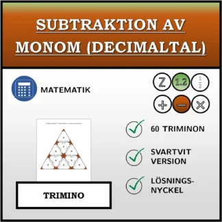 Trimino: Subtraktion av monom (decimaltal)
