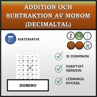 Domino: Addition och subtraktion av monom (decimaltal)
