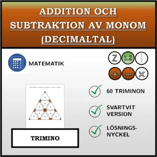 Trimino: Addition och subtraktion av monom (decimaltal)