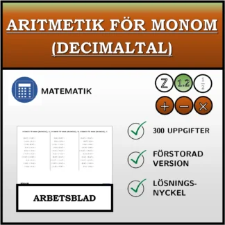Arbetsblad: Aritmetik för monom (decimaltal)