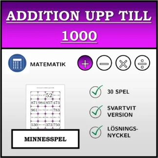 Memoryspel: Addition upp till 1000