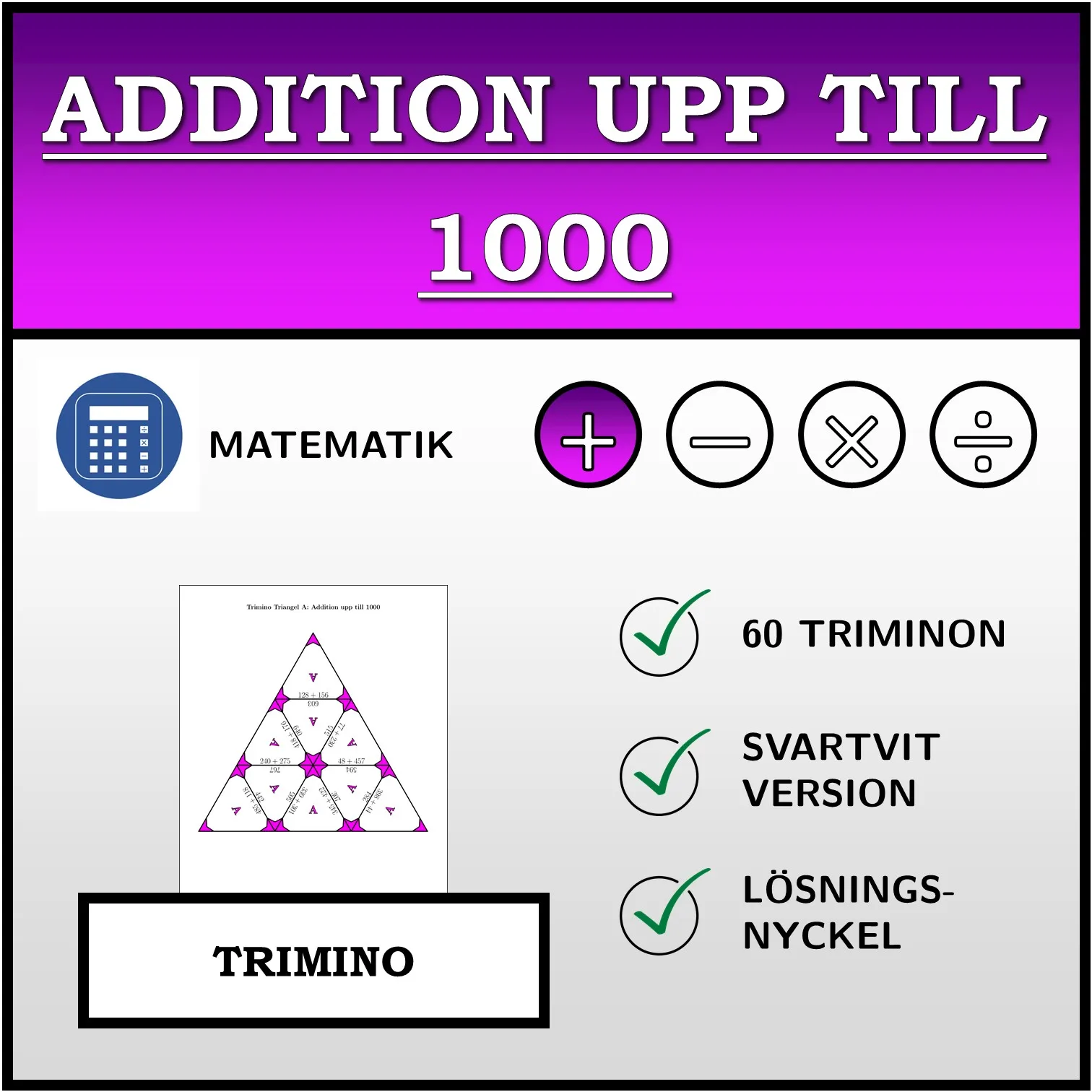 Trimino: Addition upp till 1000