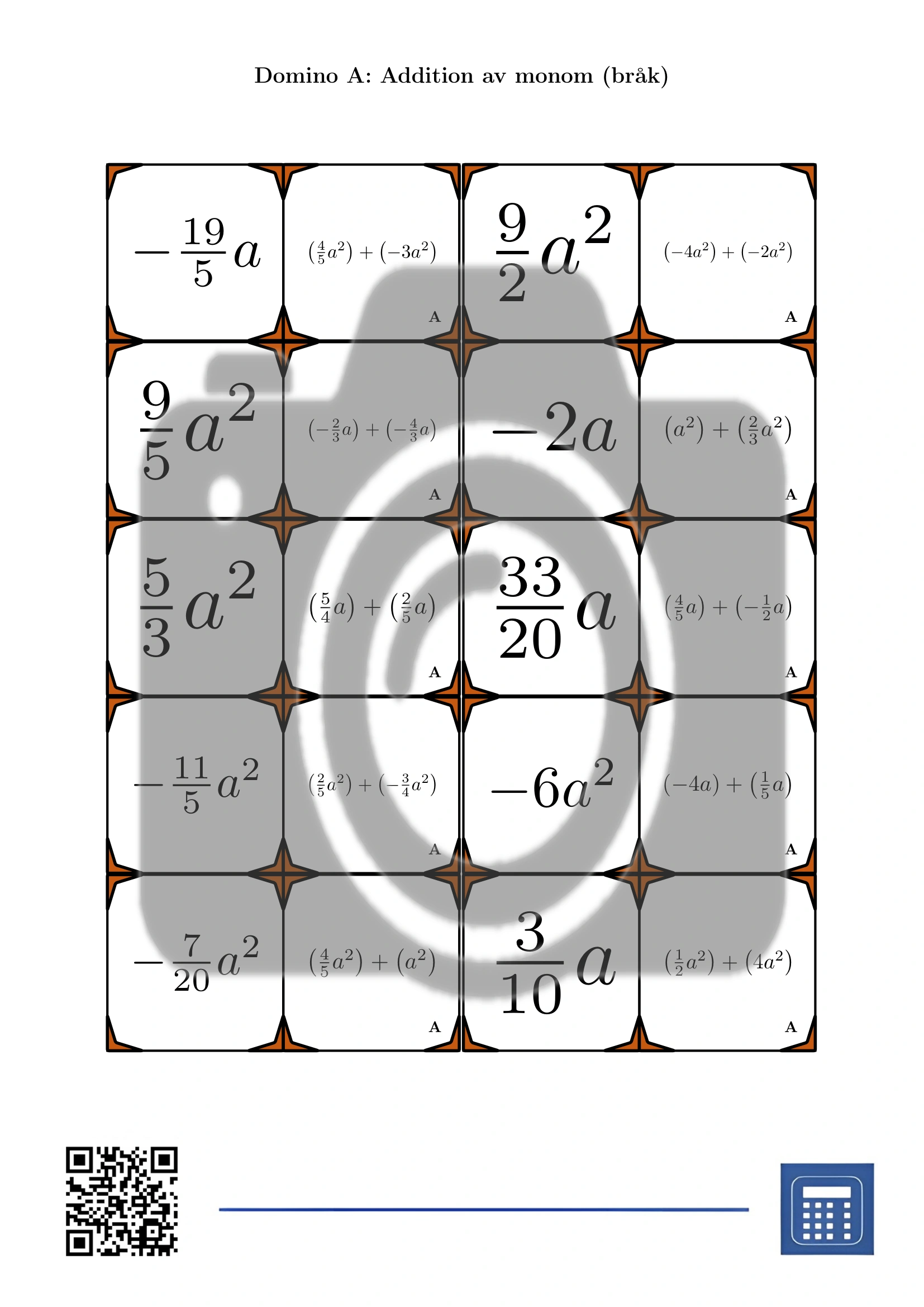 Domino: Addition av monom (bråk) - Bild 2
