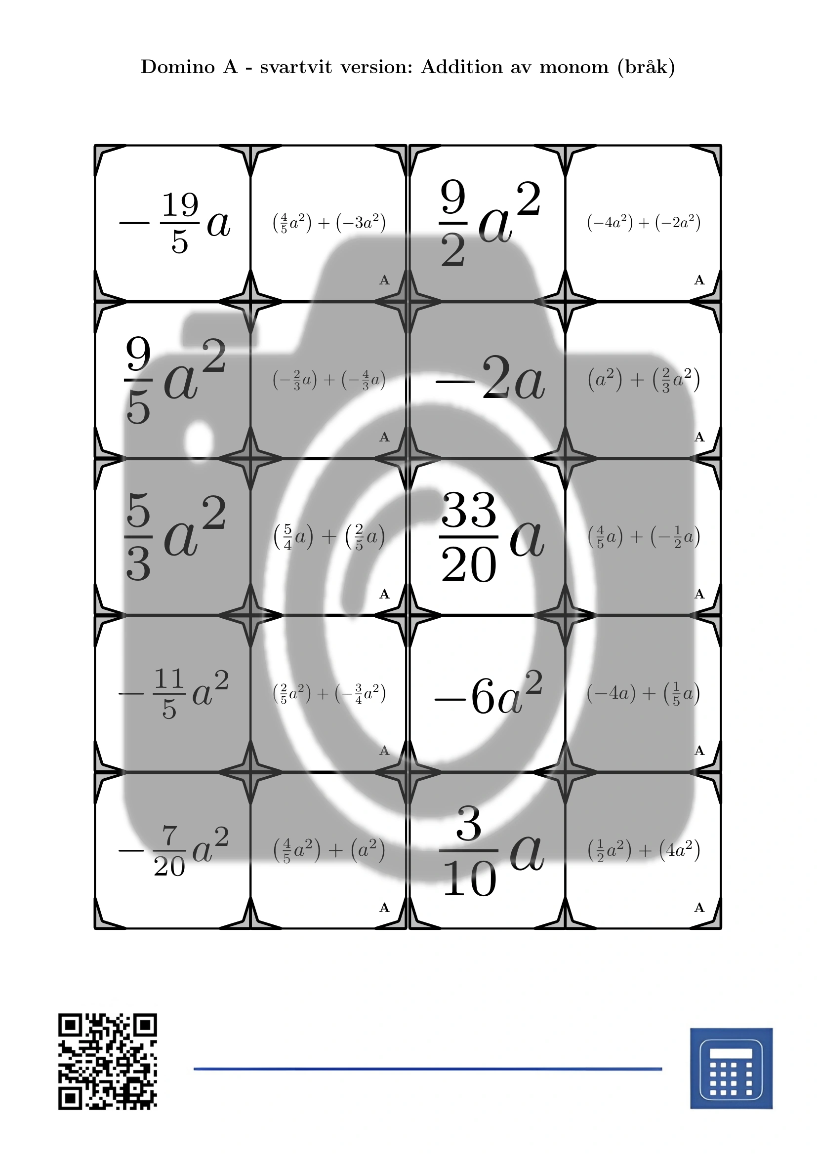 Domino: Addition av monom (bråk) - Bild 3
