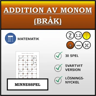 Memoryspel: Addition av monom (bråk)