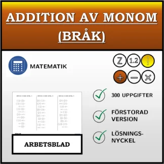 Arbetsblad: Addition av monom (bråk)