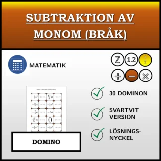 Domino: Subtraktion av monom (bråk)