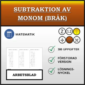 Arbetsblad: Subtraktion av monom (bråk)