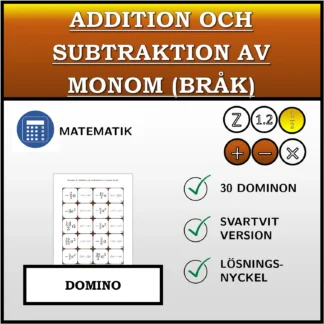 Domino: Addition och subtraktion av monom (bråk)