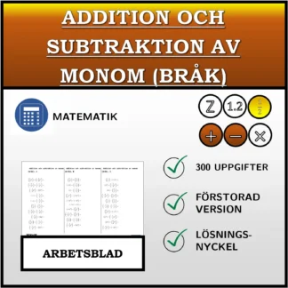 Arbetsblad: Addition och subtraktion av monom (bråk)