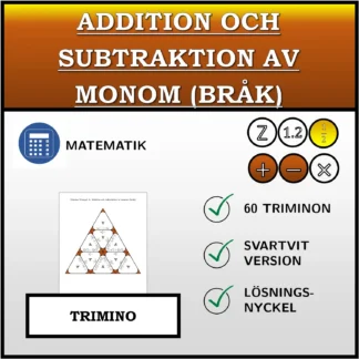 Trimino: Addition och subtraktion av monom (bråk)