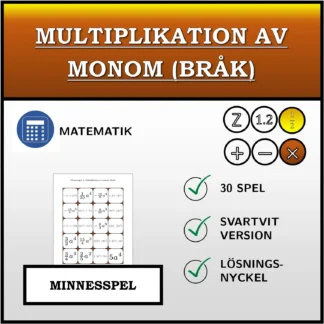 Memoryspel: Multiplikation av monom (bråk)