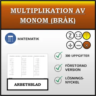 Arbetsblad: Multiplikation av monom (bråk)