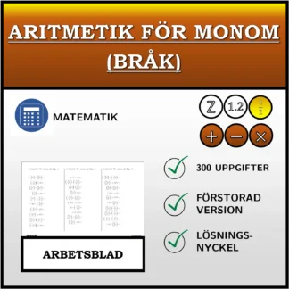 Arbetsblad: Aritmetik för monom (bråk)