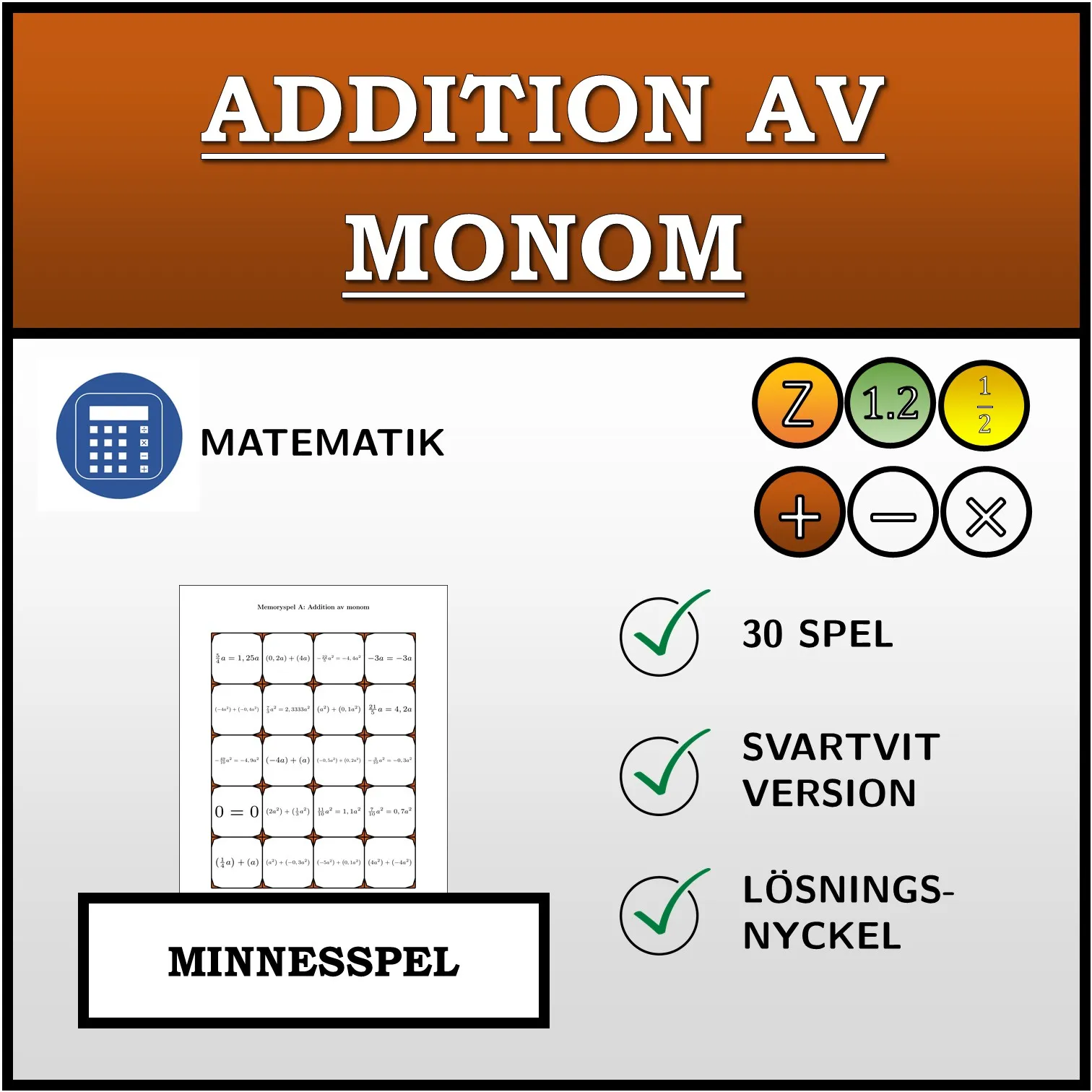 Memoryspel: Addition av monom